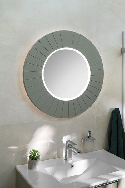 Sapho Sapho, oglindă rotundă LUMIRO STRIP cu iluminare LED în ramă, diametru 90cm, verde, LR950-4444S