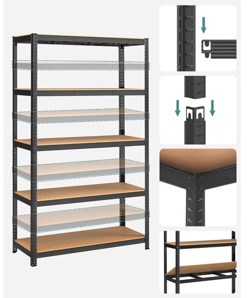 Rafturi cu podea, rafturi cu capacitate de încărcare de 175 kg pe raft, negru 200x120x60cm