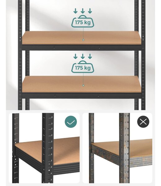 Rafturi cu podea, rafturi cu capacitate de încărcare de 175 kg pe raft, negru 200x120x60cm