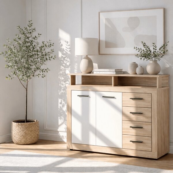 Comodă BLAGO MIDI A 119,5 cm – stejar sonoma/alb