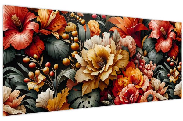 Tablou - Flori portocalii și roșii (120x50 cm)