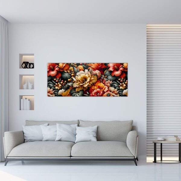 Tablou - Flori portocalii și roșii (120x50 cm)