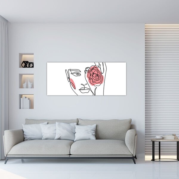 Tablou - Linie de artă față cu trandafir (120x50 cm)