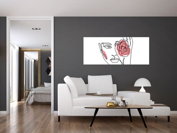 Tablou - Linie de artă față cu trandafir (120x50 cm)