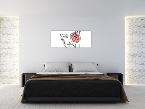 Tablou - Linie de artă față cu trandafir (120x50 cm)