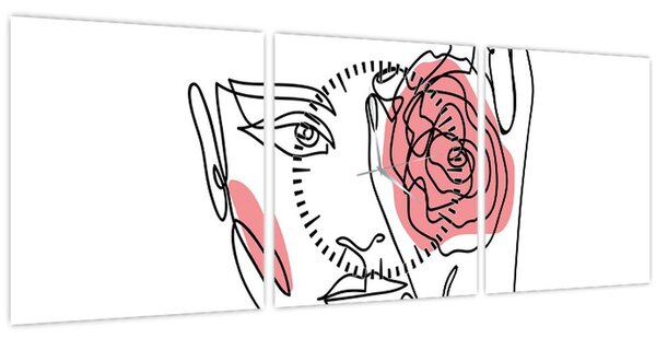 Tablou - Linie de artă față cu trandafir (cu ceas) (90x30 cm)