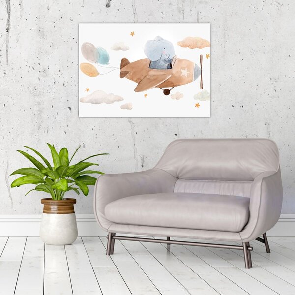 Tablou - Acuarelă elefant într-un avion (70x50 cm)