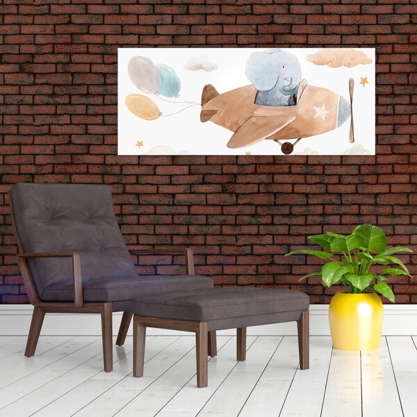 Tablou - Acuarelă elefant într-un avion (120x50 cm)