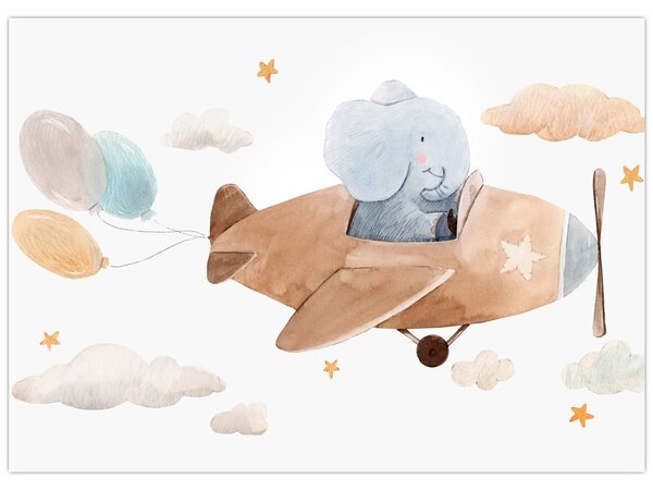 Tablou - Acuarelă elefant într-un avion (70x50 cm)