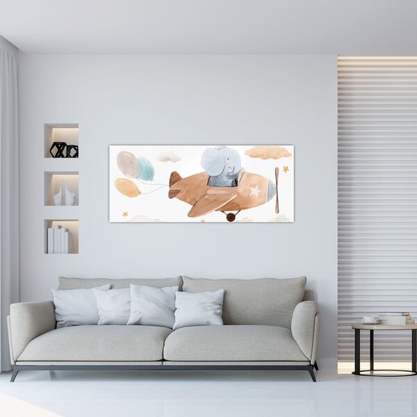 Tablou - Acuarelă elefant într-un avion (120x50 cm)