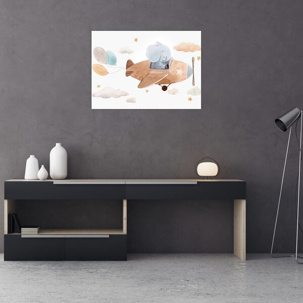 Tablou - Acuarelă elefant într-un avion (70x50 cm)
