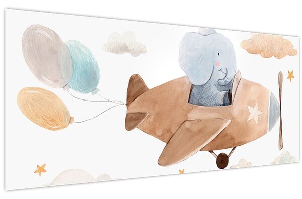 Tablou - Acuarelă elefant într-un avion (120x50 cm)