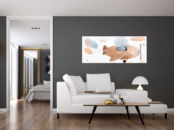 Tablou - Acuarelă elefant într-un avion (120x50 cm)