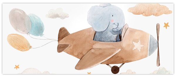 Tablou - Acuarelă elefant într-un avion (120x50 cm)