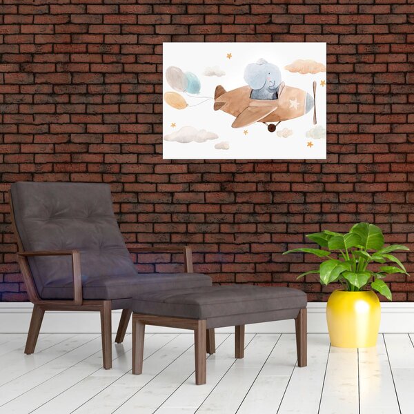 Tablou - Acuarelă elefant într-un avion (70x50 cm)