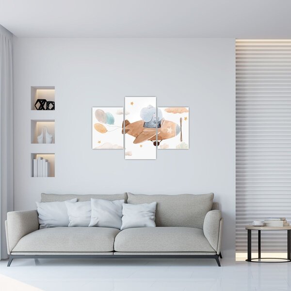 Tablou - Acuarelă elefant într-un avion (90x60 cm)