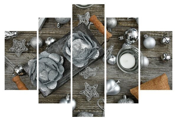 Tablou - decorațiuni argintii de Crăciun (150x105 cm)