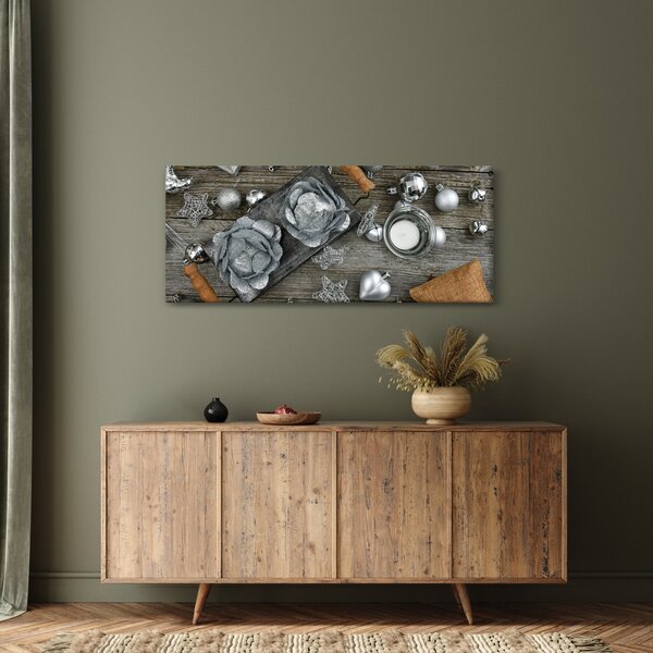 Tablou - decorațiuni argintii de Crăciun (120x50 cm)