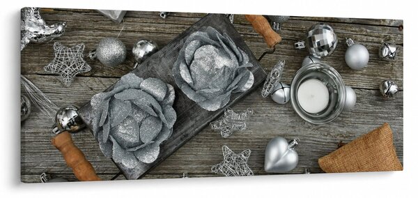 Tablou - decorațiuni argintii de Crăciun (120x50 cm)