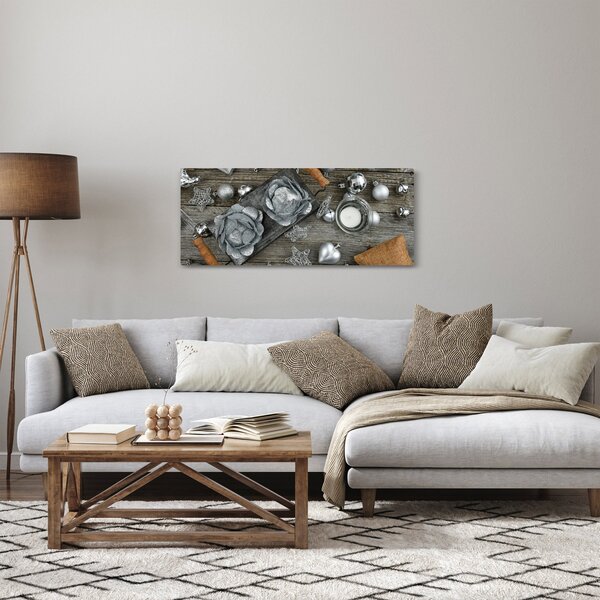 Tablou - decorațiuni argintii de Crăciun (120x50 cm)