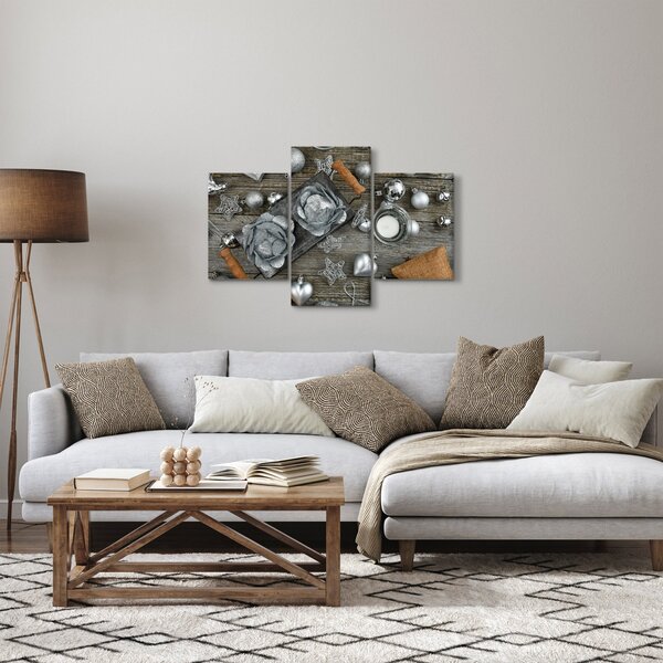 Tablou - decorațiuni argintii de Crăciun (90x60 cm)