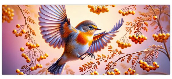 Tablou - Pasăre cu scoruș (120x50 cm)