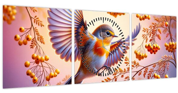 Tablou - Pasăre cu scoruș (cu ceas) (90x30 cm)