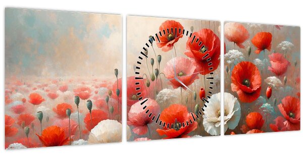 Tablou - Pictură cu maci (cu ceas) (90x30 cm)