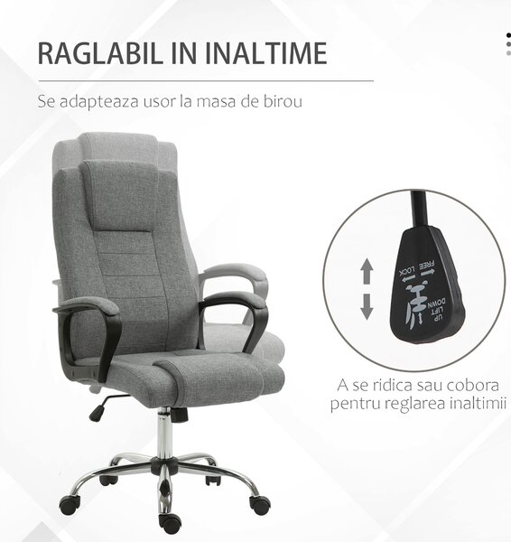 Scaun ergonomic birou, 62x62x110-119cm, gri Vinsetto | Aosom Romania