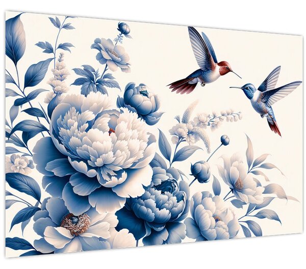 Tablou - Colibri deasupra florii (90x60 cm)