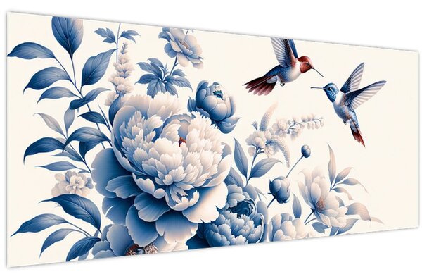 Tablou - Colibri deasupra florii (120x50 cm)
