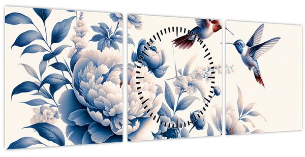 Tablou - Colibri deasupra florii (cu ceas) (90x30 cm)