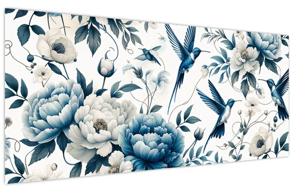 Tablou - Colibri cu flori (120x50 cm)
