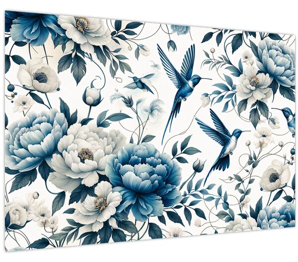 Tablou - Colibri cu flori (90x60 cm)