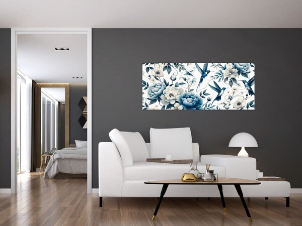 Tablou - Colibri cu flori (120x50 cm)