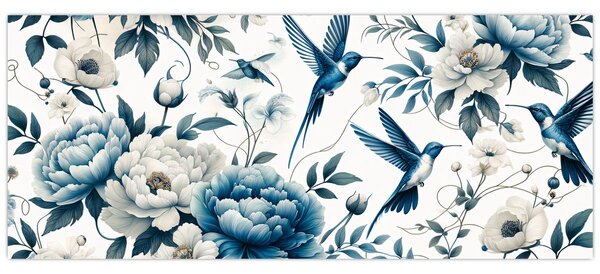 Tablou - Colibri cu flori (120x50 cm)
