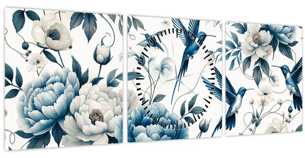 Tablou - Colibri cu flori (cu ceas) (90x30 cm)
