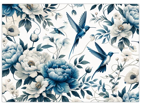 Tablou - Colibri cu flori (70x50 cm)