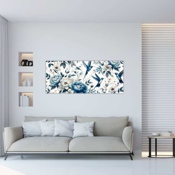 Tablou - Colibri cu flori (120x50 cm)