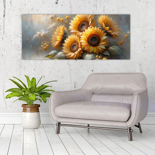 Tablou - Pictură cu floarea-soarelui (120x50 cm)