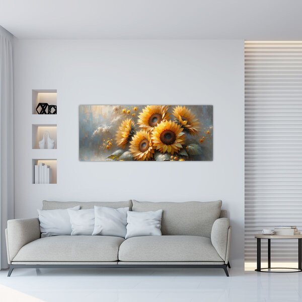 Tablou - Pictură cu floarea-soarelui (120x50 cm)