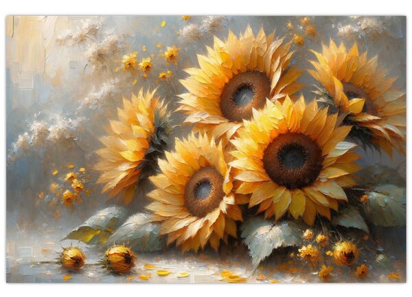 Tablou - Pictură cu floarea-soarelui (90x60 cm)