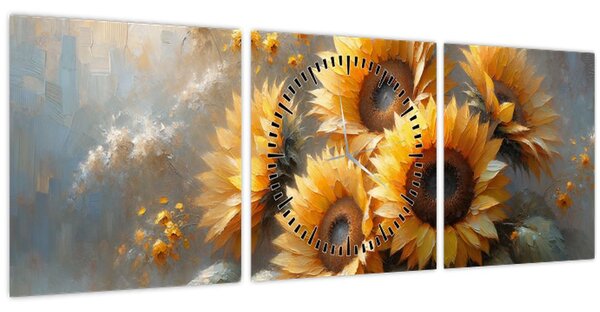 Tablou - Pictură cu floarea-soarelui (cu ceas) (90x30 cm)