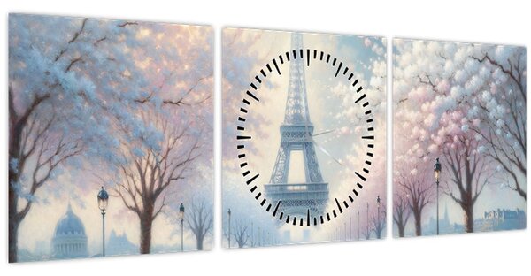 Tablou - Pictură din Paris (cu ceas) (90x30 cm)