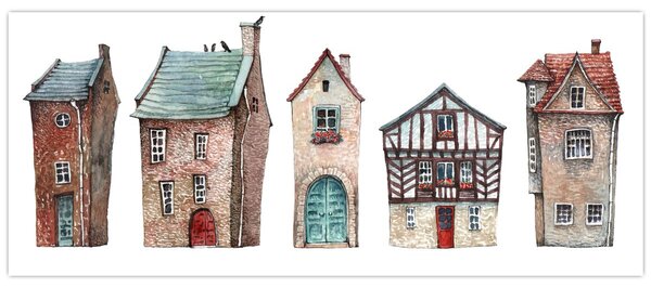 Tablou - Case în acuarelă (120x50 cm)