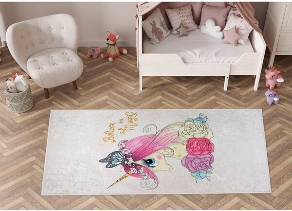 Covor pentru copii fildeș lavabil 100x160 cm Cute Unicorn – Vitaus