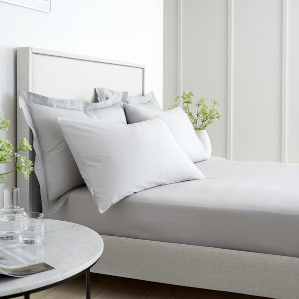 Cearceaf gri din bumbac percal cu elastic 185x200 cm Cotton Percale – Bianca