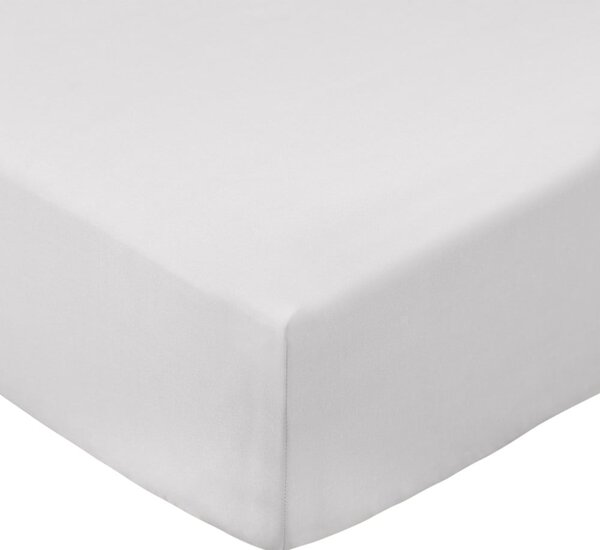 Cearceaf gri din bumbac percal cu elastic 185x200 cm Cotton Percale – Bianca