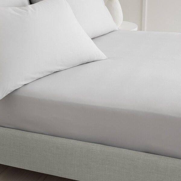 Cearceaf gri din bumbac percal cu elastic 185x200 cm Cotton Percale – Bianca