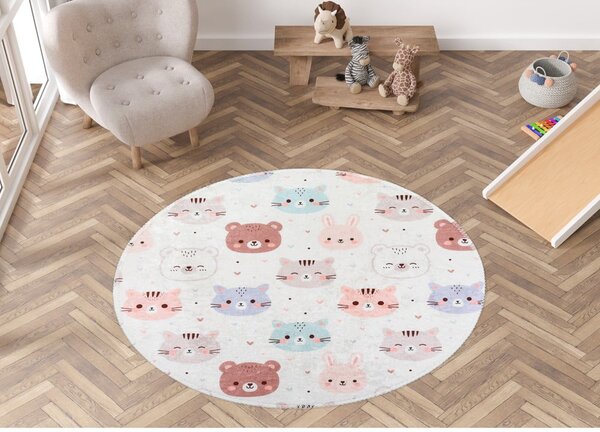 Covor pentru copii fildeș lavabil ø120 cm Cute Animals – Vitaus
